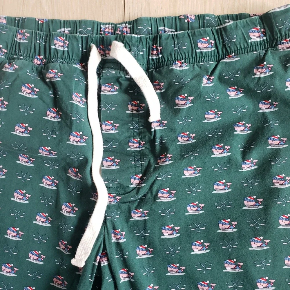 Vineyard Vines Pajama Pants Womens XS Green Santa Whale Ski Christmas Lounge PJs - Picture 4 of 5